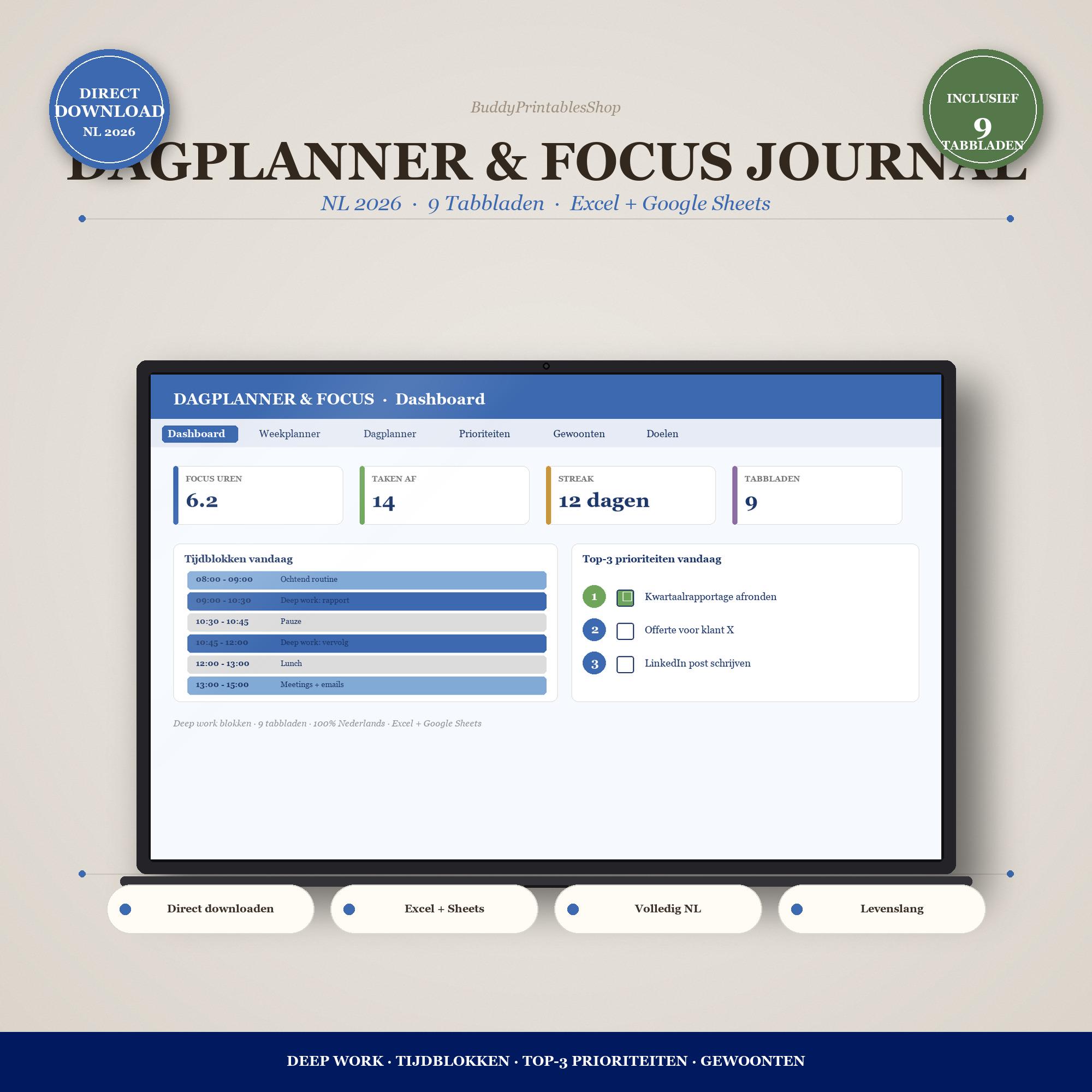 Dagplanner Excel 2026