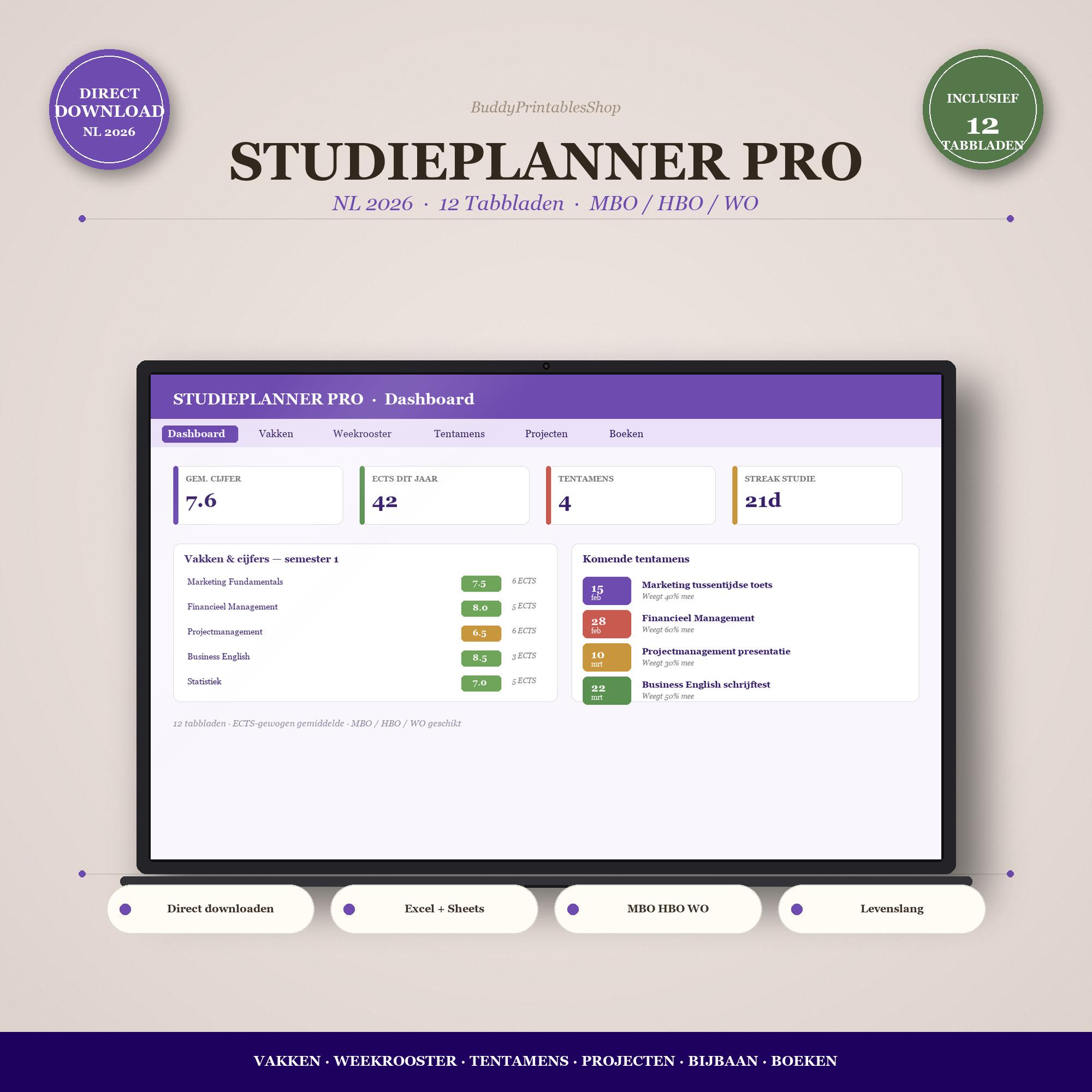 Studieplanner Excel 2026