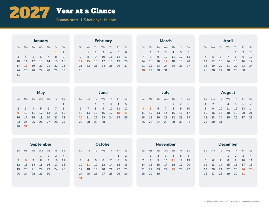 2027 Year at a Glance + January (preview)
