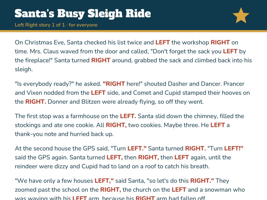 The free Christmas Left Right story, printed