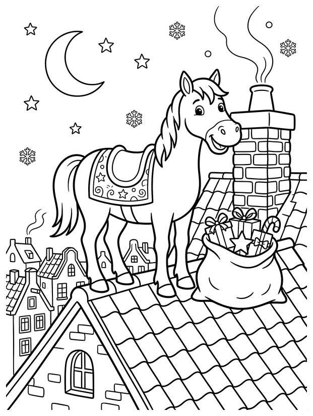 Sinterklaas-kleurplaat: Het paard op het dak