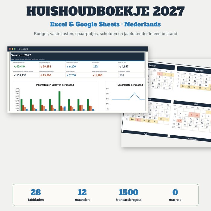 Huishoudboekje 2027 — Budgetplanner voor Excel & Google Sheets