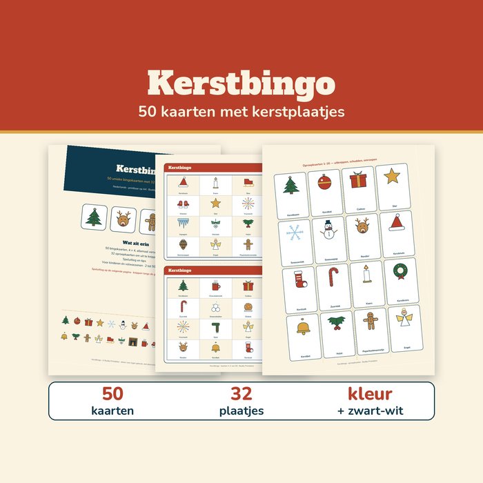 Kerstbingo — 50 Kaarten met Kerstplaatjes