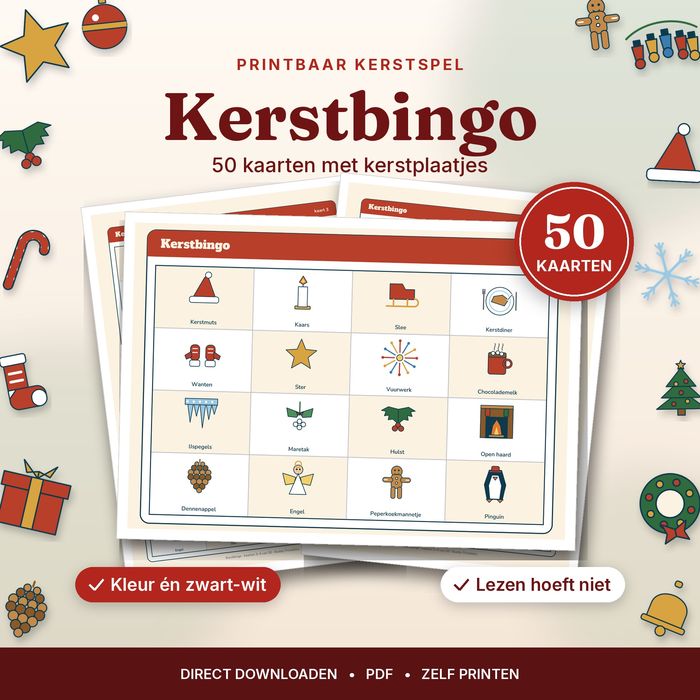 Kerstbingo — 50 Kaarten met Kerstplaatjes