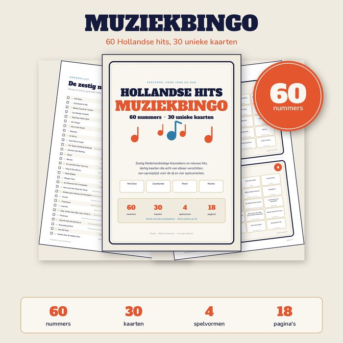 Hollandse Hits Muziekbingo — 60 Nederlandse Nummers