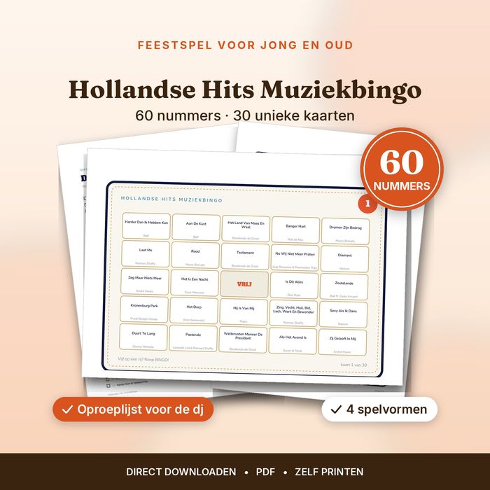 Hollandse Hits Muziekbingo — 60 Nederlandse Nummers