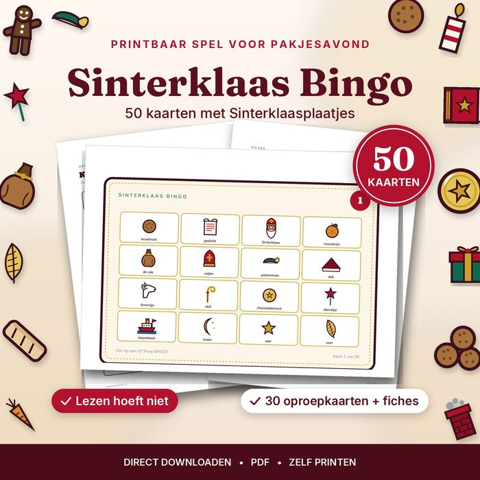 Sinterklaas Bingo — 50 kaarten om te printen