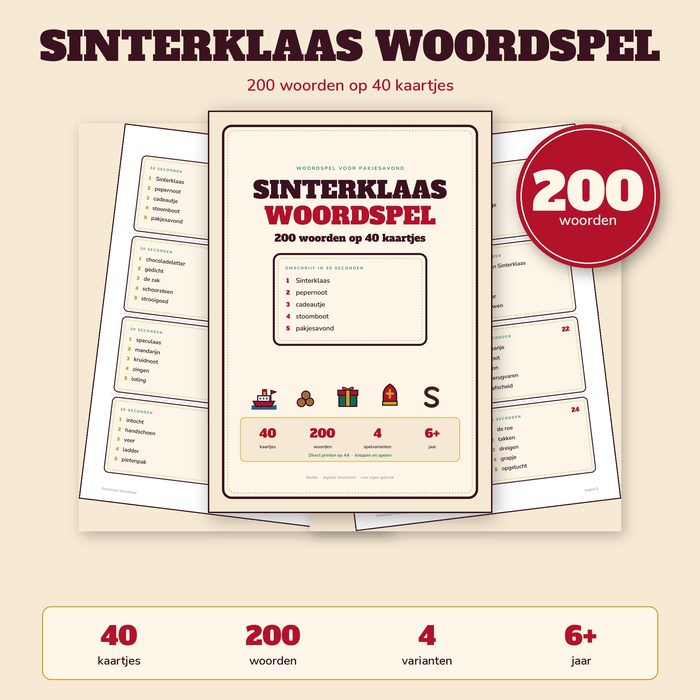 Sinterklaas Woordspel — 200 Woorden, 30 Seconds-stijl