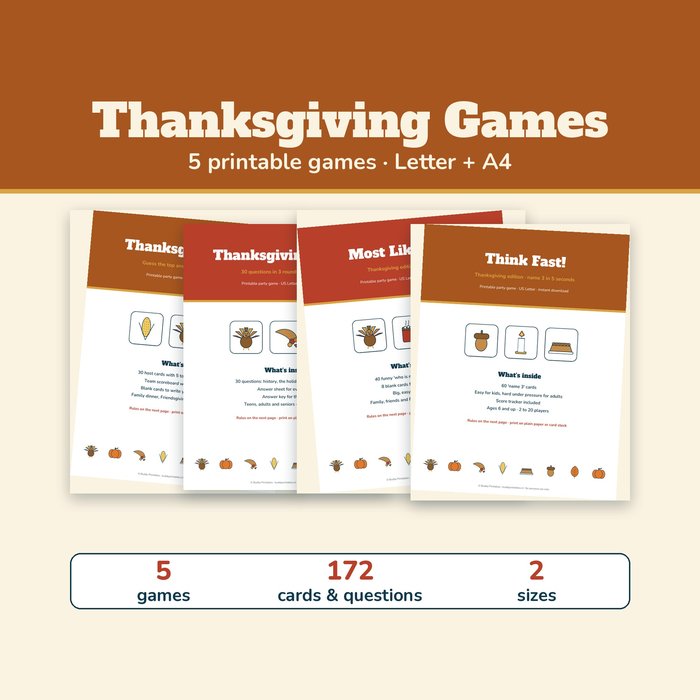 Thanksgiving Games Bundle — 5 Printable Games