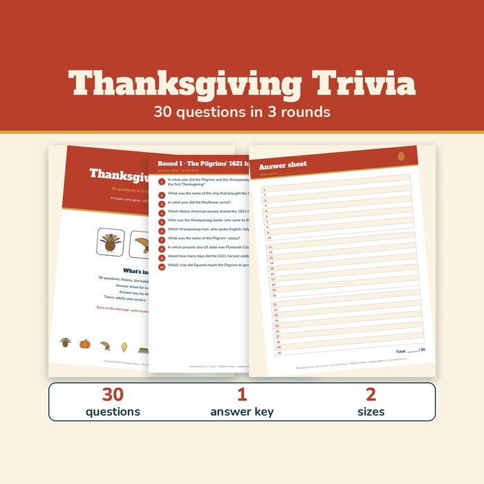 Thanksgiving Trivia Game — 30 Questions with Answers