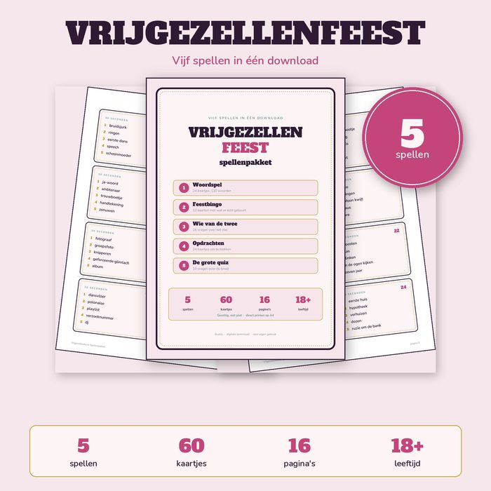 Vrijgezellenfeest Spellenpakket — 5 Printbare Spellen