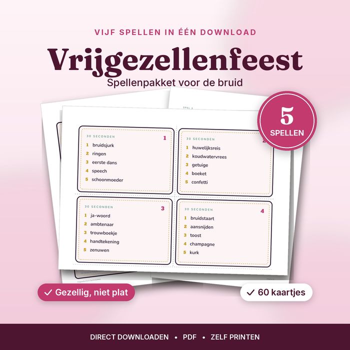 Vrijgezellenfeest Spellenpakket — 5 Printbare Spellen