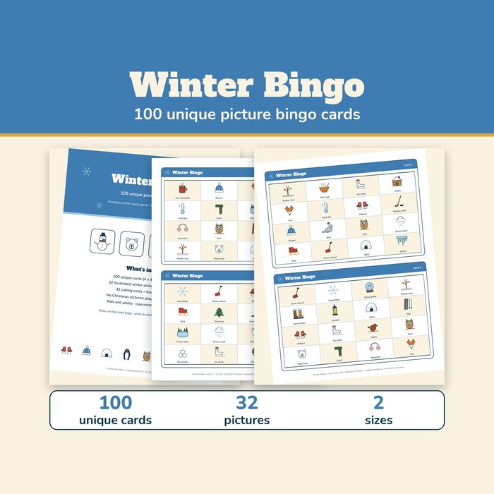 Winter Bingo — 100 Picture Bingo Cards