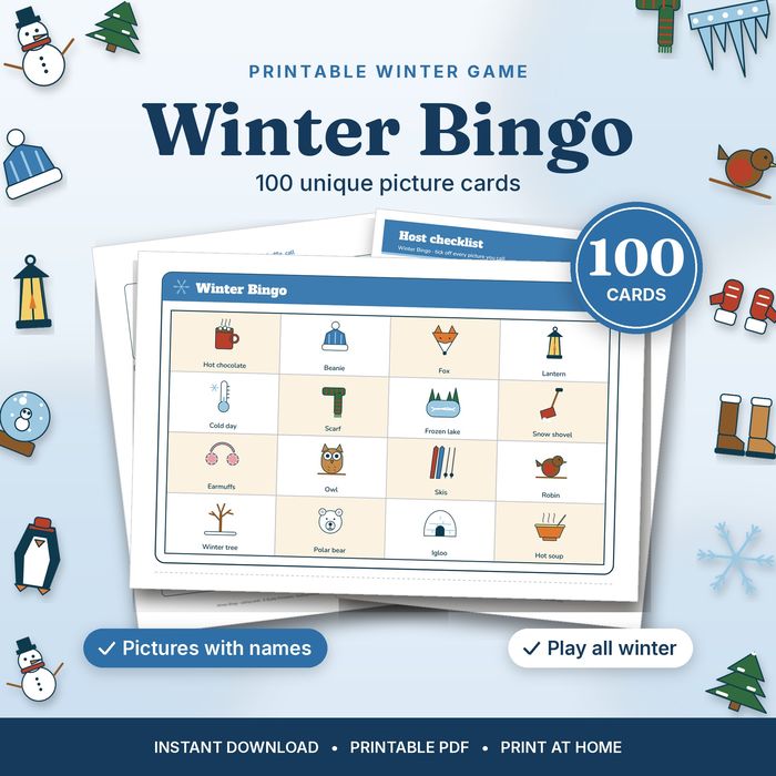 Winter Bingo — 100 Picture Bingo Cards
