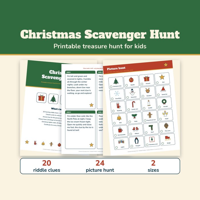 Christmas Scavenger Hunt — 20 Riddle Clues for Kids