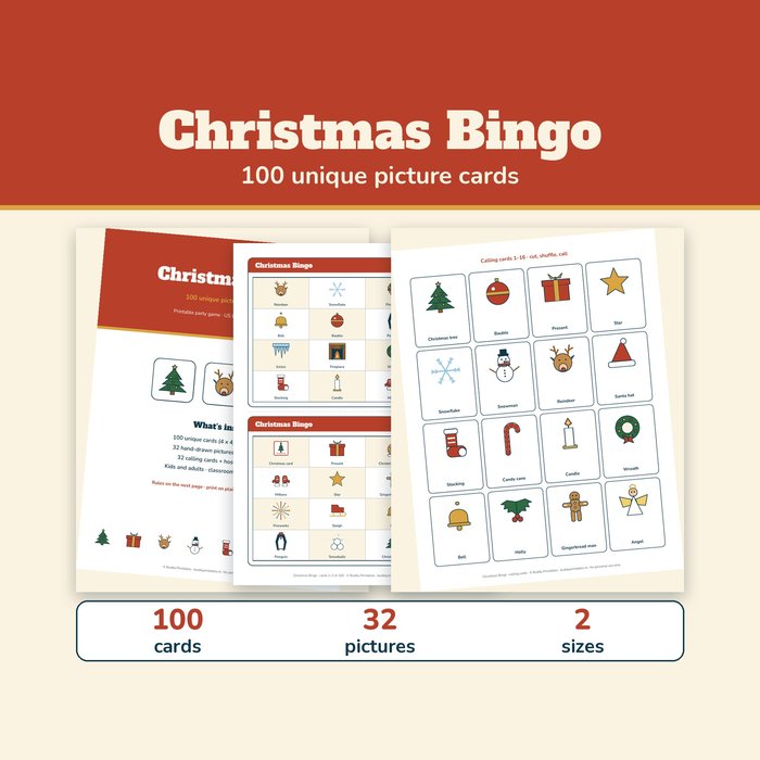 Christmas Bingo — 100 Unique Picture Cards