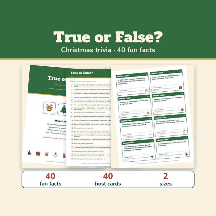 Christmas True or False Trivia Game — 40 Fun Facts