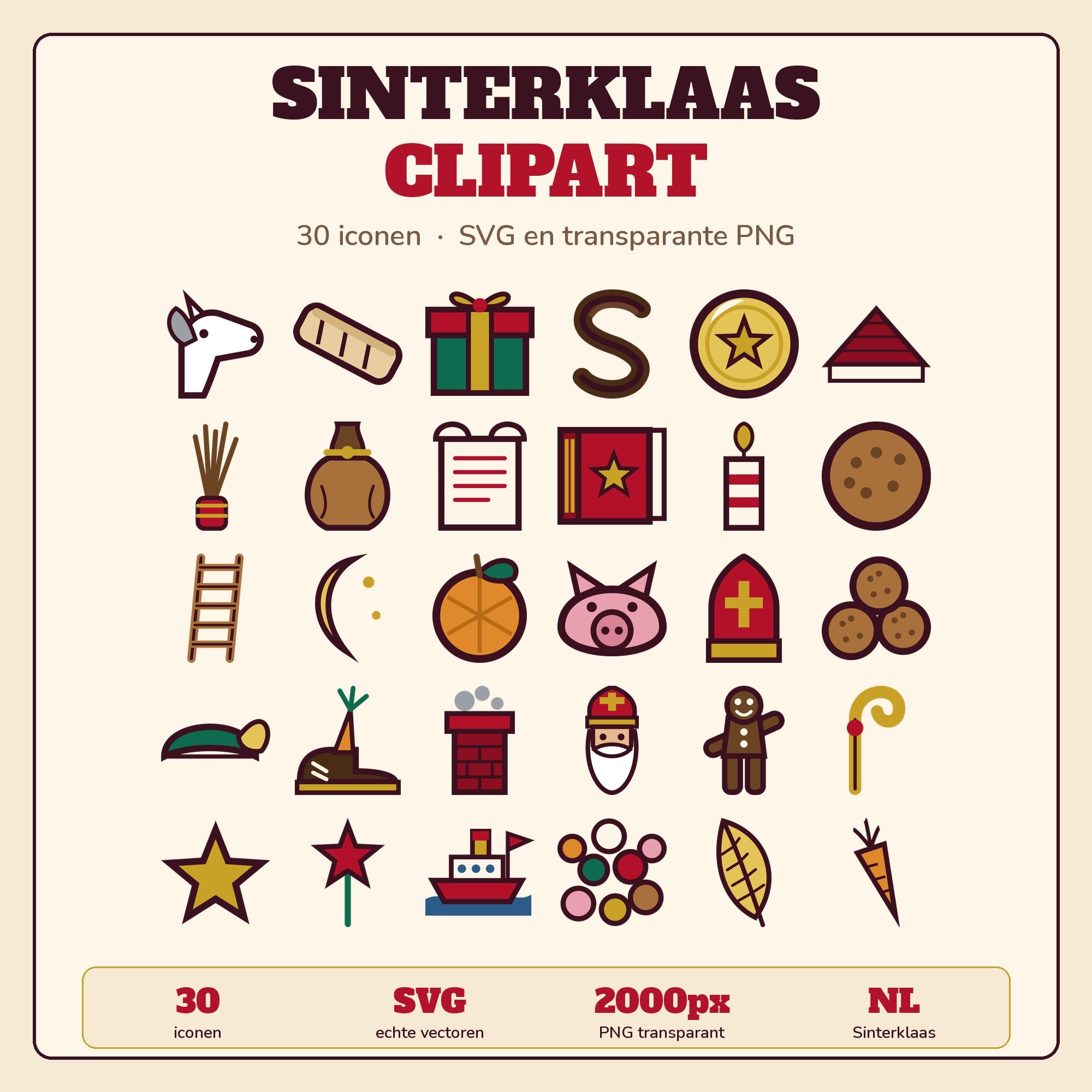 Sinterklaas Clipart — 30 Hand Drawn Icons